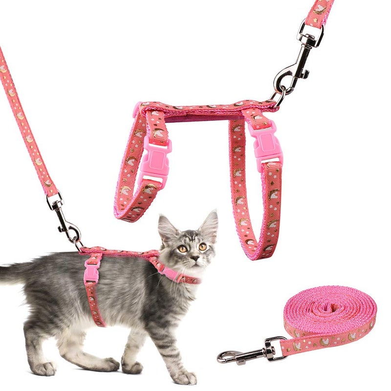 Baeuppit Cat Harness and Leash Set Gold Moons Stars Soft Nylon Escape Proof Adjustable for Kittens Small Animals Glow in The Dark (Pink) - Image 1